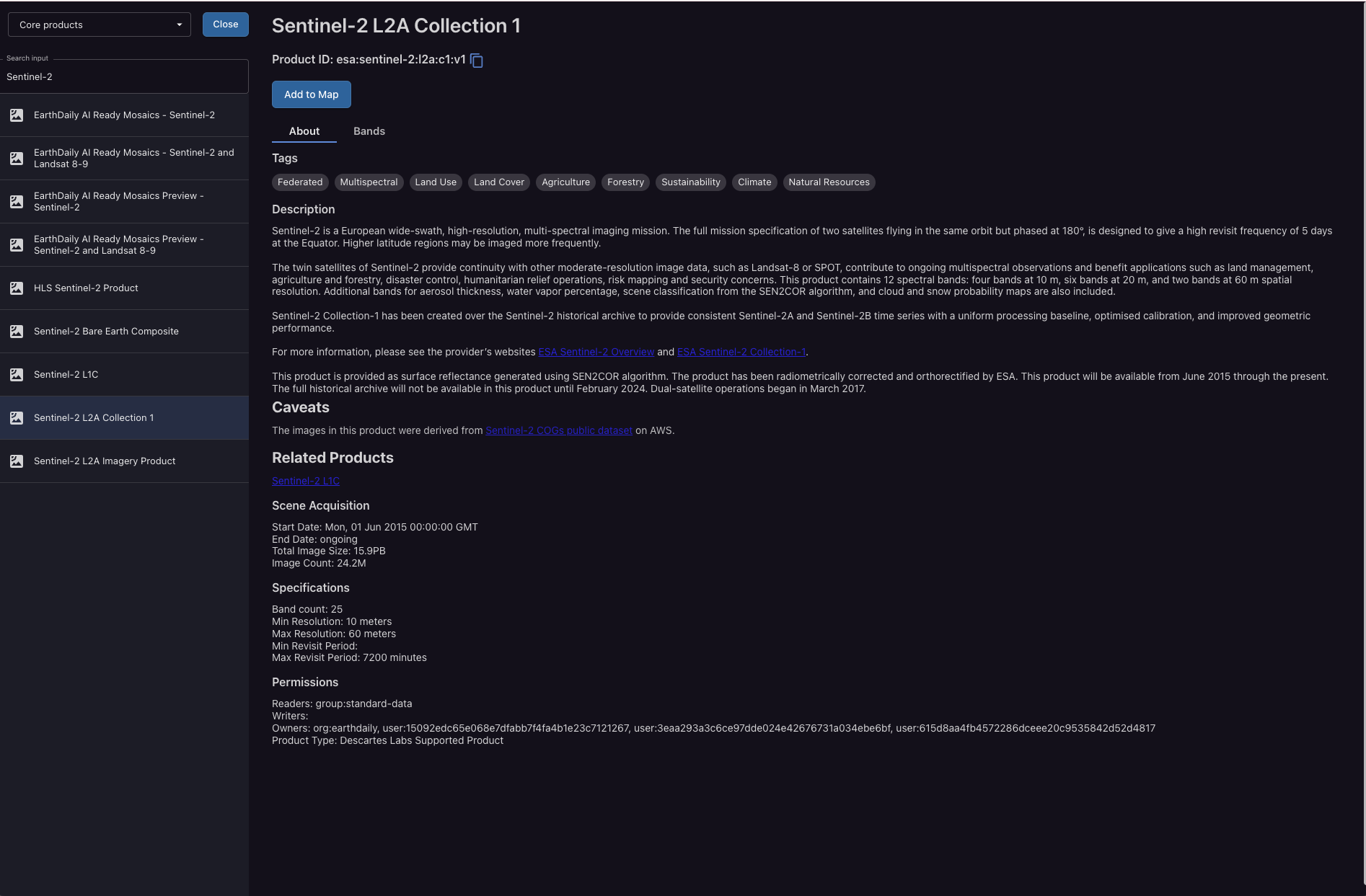 Sentinel-2 product metadata