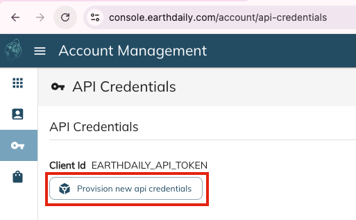 New API Credentials Page
