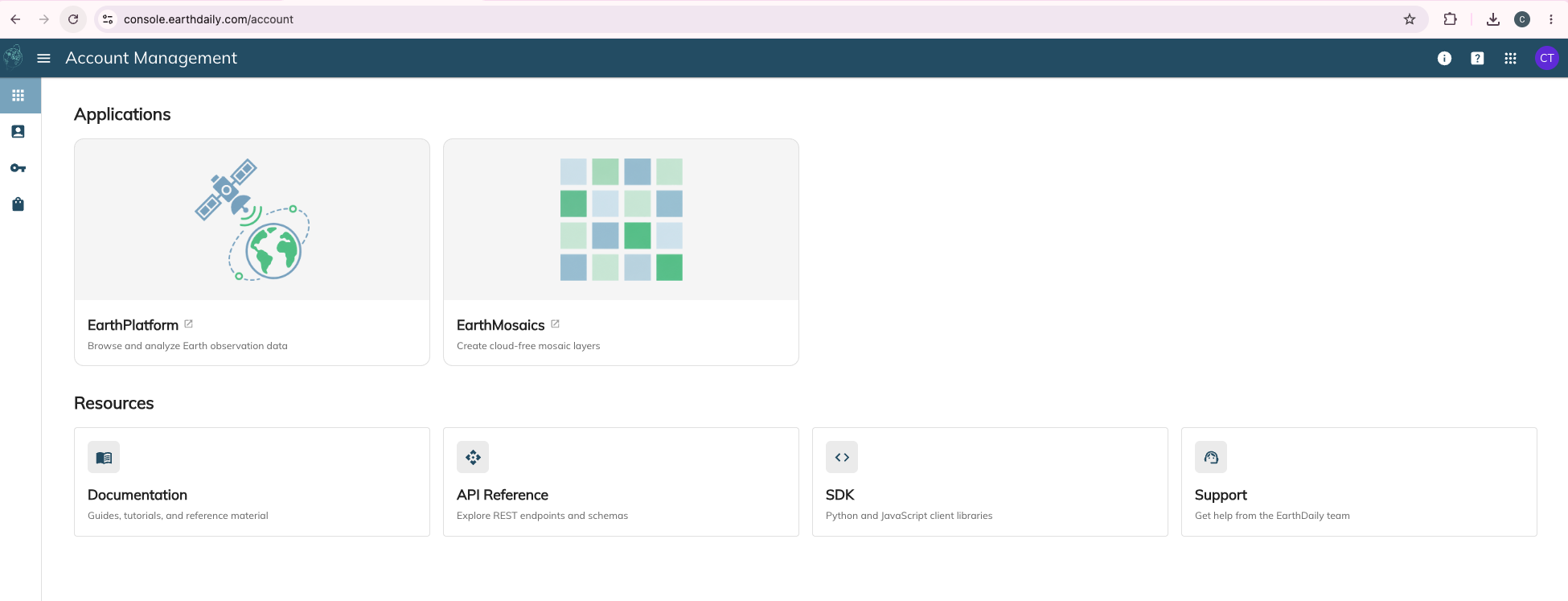 Console Landing Page