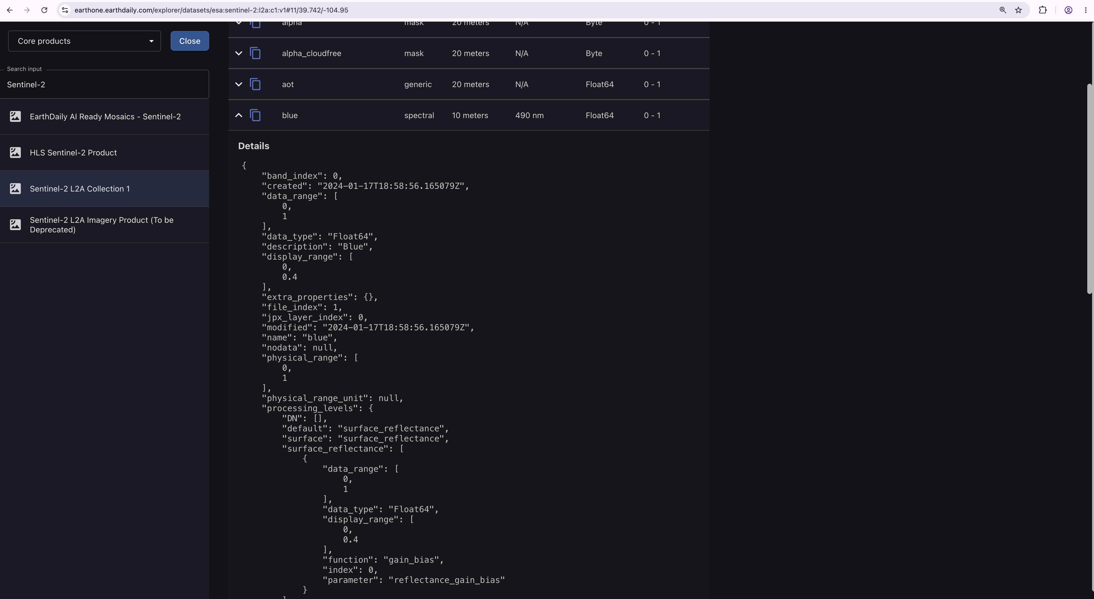 Band metadata tab