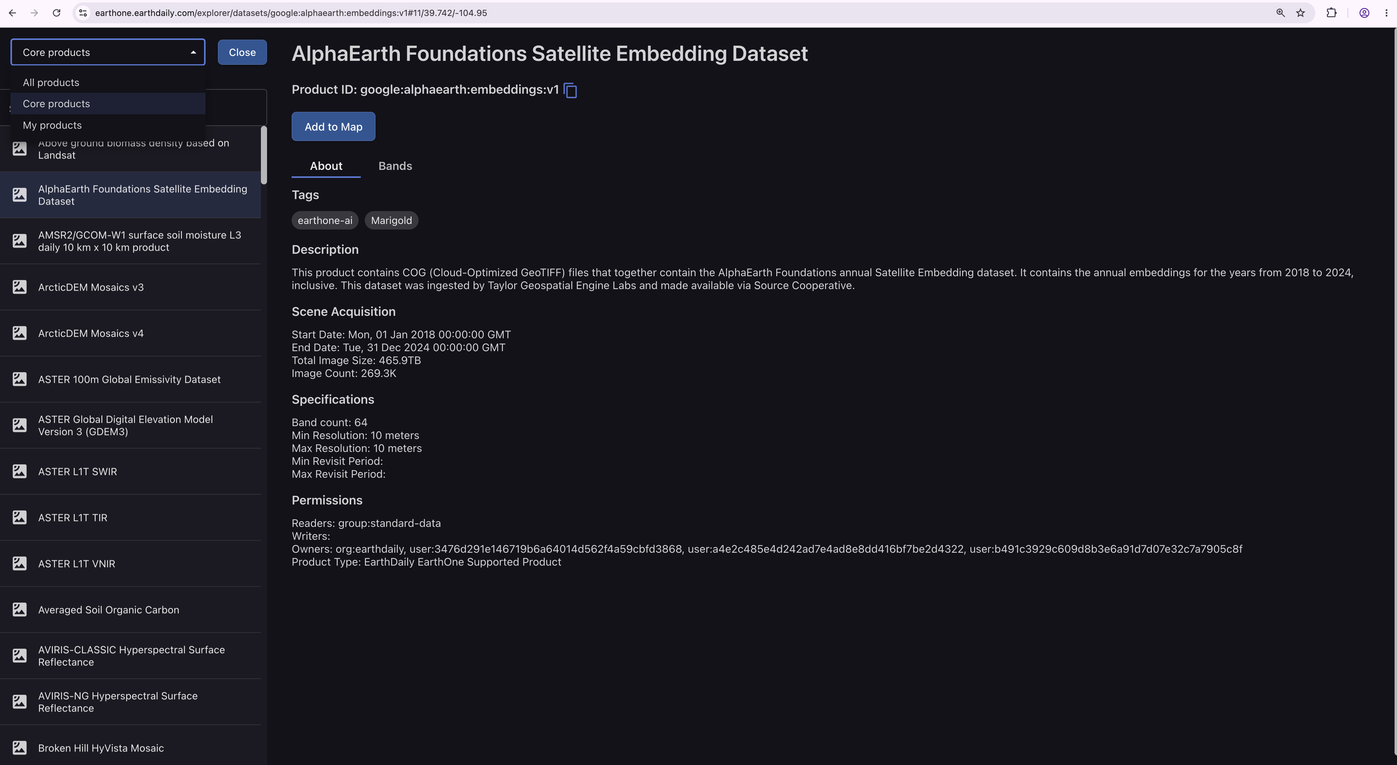 Core Products view