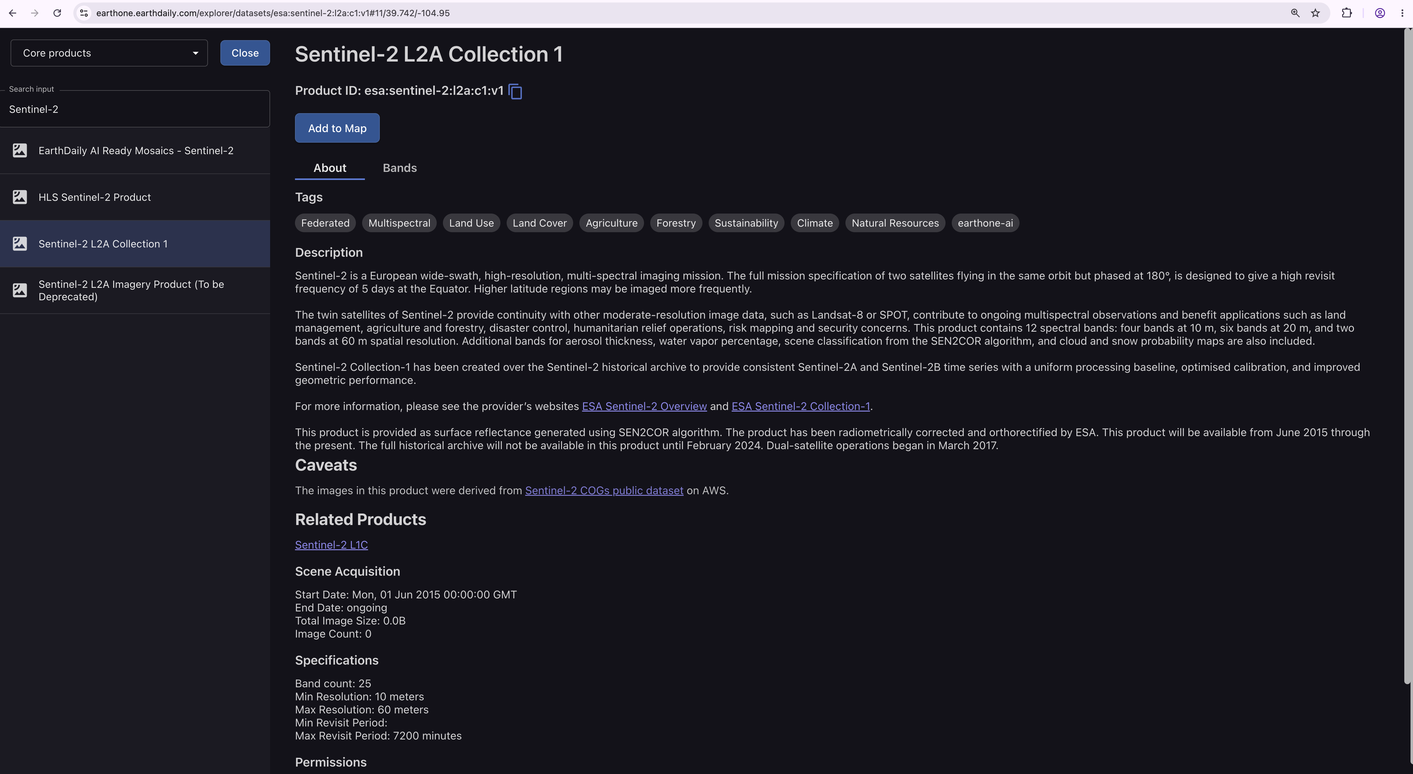 Sentinel-2 product metadata
